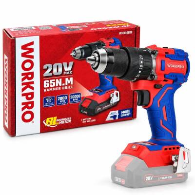 WORKPRO WP390016 20Volt 65Nm. Kömürsüz Profesyonel Şarjlı Darbeli Matkap (Akü Dahil Değildir) - Workpro