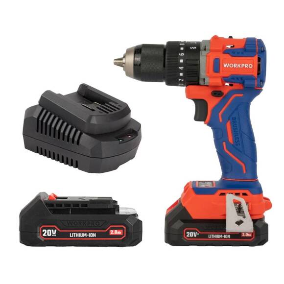 WORKPRO WP390019 20Volt 2.0Ah Li-ion 65Nm. Çift Akülü Kömürsüz Profesyonel Şarjlı Darbeli Matkap - 2