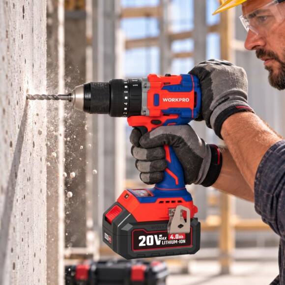 WORKPRO WP390020 20Volt 4.0Ah Li-ion 65Nm. Çift Akülü Kömürsüz Profesyonel Şarjlı Darbeli Matkap - 3