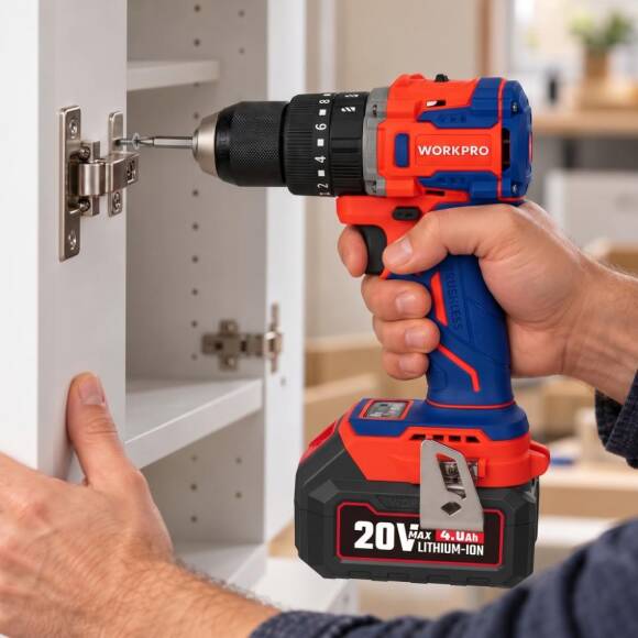 WORKPRO WP390020 20Volt 4.0Ah Li-ion 65Nm. Çift Akülü Kömürsüz Profesyonel Şarjlı Darbeli Matkap - 5