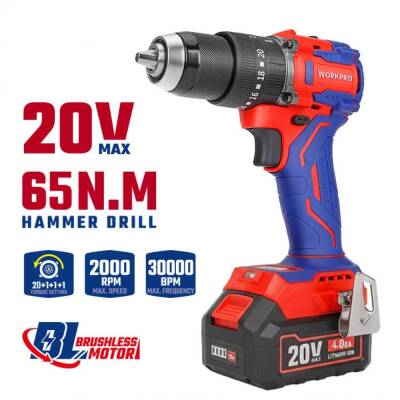 WORKPRO WP390020 20Volt 4.0Ah Li-ion 65Nm. Çift Akülü Kömürsüz Profesyonel Şarjlı Darbeli Matkap - 10