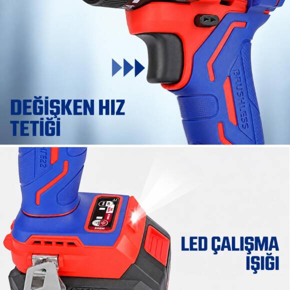 WORKPRO WP390022 20Volt 2.0Ah Li-ion 65Nm. Çift Akülü Kömürsüz Profesyonel Şarjlı Matkap - 10