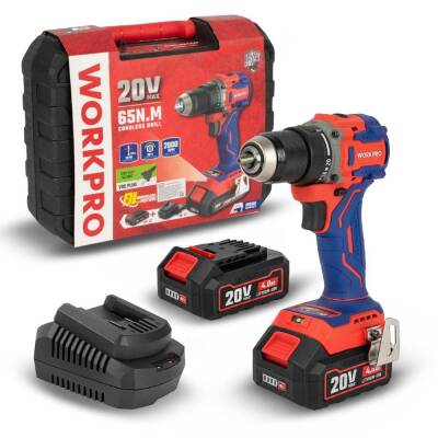 WORKPRO WP390023 20Volt 4.0Ah Li-ion 65Nm. Çift Akülü Kömürsüz Profesyonel Şarjlı Matkap - Workpro