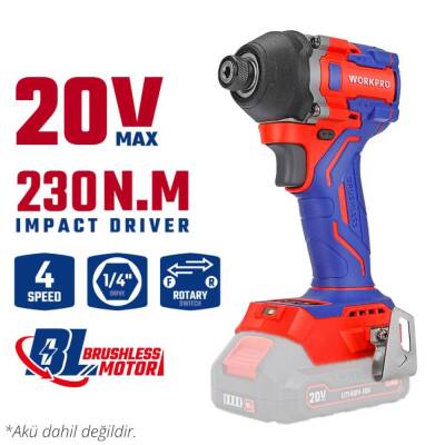 WORKPRO WP390105 20Volt 230Nm Kömürsüz Profesyonel Şarjlı Darbeli Tornavida (Akü Dahil Değildir) - 10