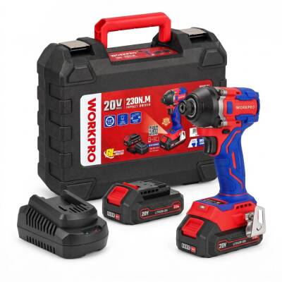 WORKPRO WP390107 20Volt 2.0Ah. Li-ion 230Nm Çift Akü Kömürsüz Profesyonel Şarjlı Darbeli Tornavida - Workpro