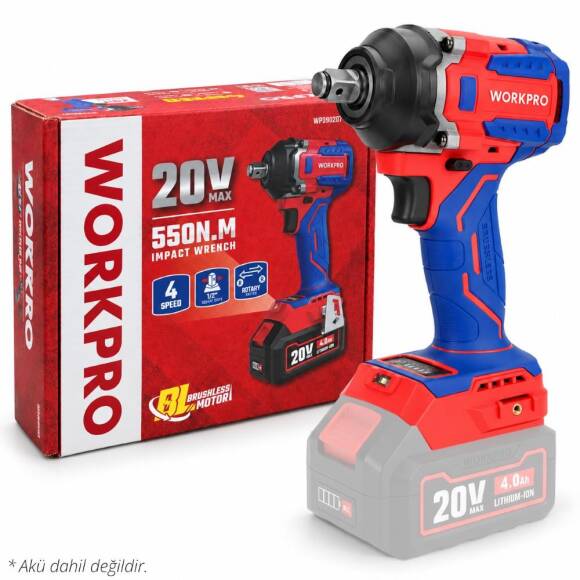 WORKPRO WP390207 20Volt 1/2’’ 550Nm Kömürsüz Profesyonel Şarjlı Somun Sıkma (Akü Dahil Değildir) - 1