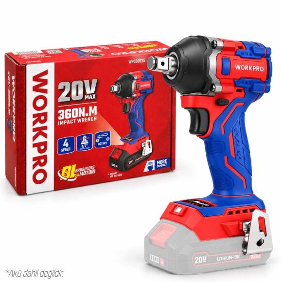 WORKPRO WP390225 20Volt 1/2’’ 360Nm Kömürsüz Profesyonel Şarjlı Somun Sıkma (Akü Dahil Değildir) - 1