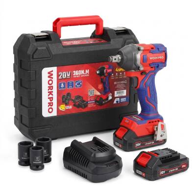 WORKPRO WP390226 20Volt 2.0Ah. Li-ion 1/2’’ 360Nm Çift Akü Kömürsüz Profesyonel Şarjlı Somun Sıkma - Workpro