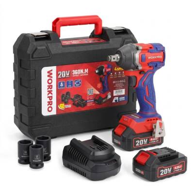 WORKPRO WP390228 20Volt 4.0Ah. Li-ion 1/2’’ 360Nm Çift Akü Kömürsüz Profesyonel Şarjlı Somun Sıkma - Workpro