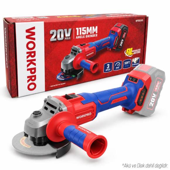 WORKPRO WP392003 20Volt 115mm Şarjlı Kömürsüz Devir Ayarlı Profesyonel Avuç Taşlama (Aküsüz) - 1