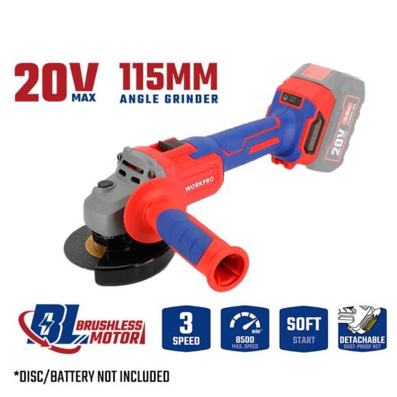 WORKPRO WP392003 20Volt 115mm Şarjlı Kömürsüz Devir Ayarlı Profesyonel Avuç Taşlama (Aküsüz) - 8