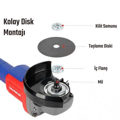 WORKPRO WP392003 20Volt 115mm Şarjlı Kömürsüz Devir Ayarlı Profesyonel Avuç Taşlama (Aküsüz) - 10