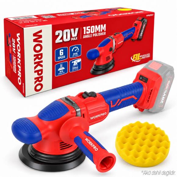 WORKPRO WP392200 20V 150MM Kömürsüz Şarjlı Profesyonel Orbital Polisaj Makinesi Akü Dahil Değildir - 1