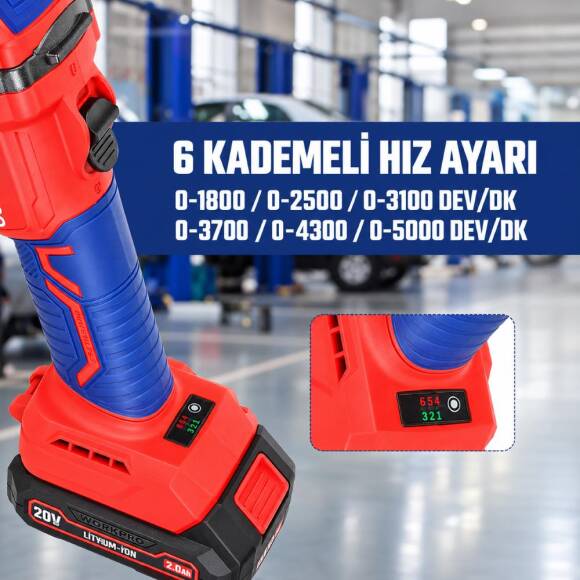 WORKPRO WP392200 20V 150MM Kömürsüz Şarjlı Profesyonel Orbital Polisaj Makinesi Akü Dahil Değildir - 9