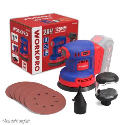 WORKPRO WP392203 20Volt 125mm Şarjlı Kömürsüz Devir Ayarlı Profesyonel Eksantrik Zımpara (Aküsüz) - Workpro