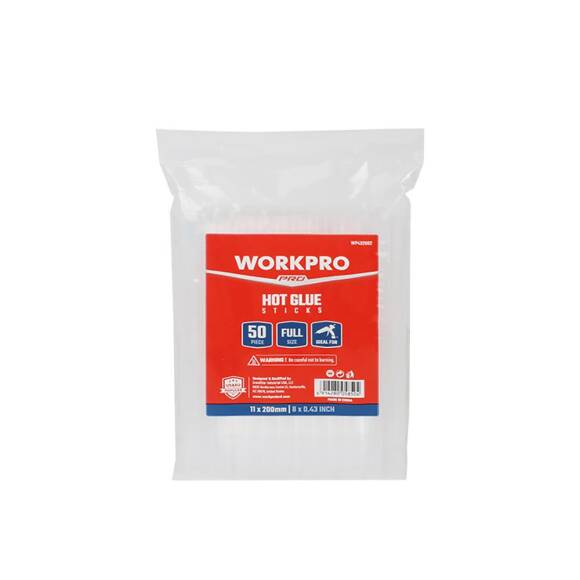 WORKPRO WP432002 11x200mm Sıcak Silikon Tabancası İçin 50 Adet Şeffaf Yedek Silikon/Mum - 8