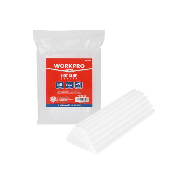 WORKPRO WP432002 11x200mm Sıcak Silikon Tabancası İçin 50 Adet Şeffaf Yedek Silikon/Mum - 1