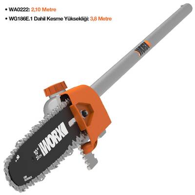 WORX WA0222 WG186E.1 ile Uyumlu 25CM Teleskobik Uzatmalı Zincirli Dal Budama Başlığı - Worx (1)