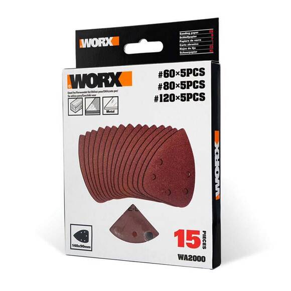 WORX WA2000 140x90mm 60, 80, 120 Kum, 15 Parça Cırtlı Universal Mouse Zımpara Kâğıdı Seti - 3