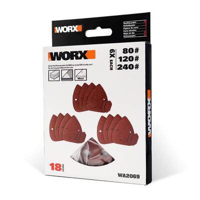 WORX WA2069 140x90mm 80, 120, 240 Kum, 18 Adet Cırtlı Universal Mouse Zımpara Kâğıdı Seti - Thumbnail