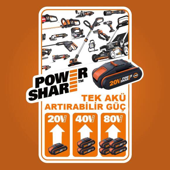 WORX WA3639 20Volt 2.0Ah. Li-ion PowerShare Yedek Akü - 5