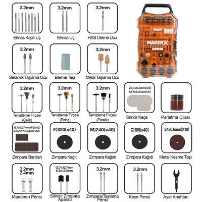 WORX WA7208 201 Parça Universal Gravür Hobi Aksesuar Seti - 3