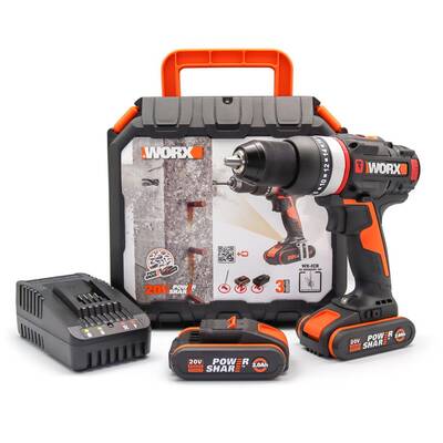 WORX WX-JCR 20Volt/2.0Ah Li-ion Çift Akülü Kömürsüz Profesyonel Darbeli Şarjlı Matkap - 1