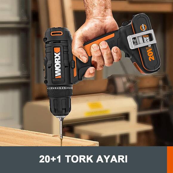 WORX WX100 20Volt/2.0Ah. Li-ion Tek Akülü Profesyonel Şarjlı Matkap - 6