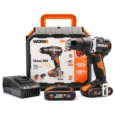 WORX WX102 20Volt/2.0Ah Li-ion Çift Akülü Kömürsüz Profesyonel Şarjlı Matkap - Worx