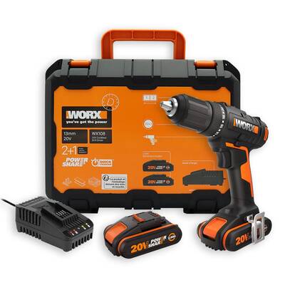 Worx - WORX WX108 20Volt/2.0Ah. Li-ion Çift Akülü Profesyonel Şarjlı Matkap