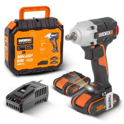 WORX WX272 20Volt/2.0Ah Li-ion Çift Akülü Şarjlı 300Nm Kömürsüz Profesyonel Somun Sıkma - Worx