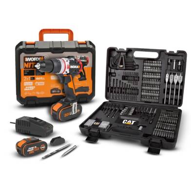 WORX WX354.4SET 20Volt/4.0Ah Li-ion Çift Akülü Kömürsüz Profesyonel Şarjlı Darbeli Matkap + DA01903 201 Parça Delme/Vidalama Uç Seti - Worx
