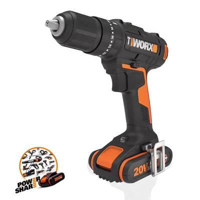 WORX WX370 20Volt/2Ah. Li-ion Çift Akülü Profesyonel Şarjlı Darbeli Matkap + 30 Parça Aksesuar Seti - Thumbnail