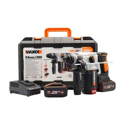 WORX WX380 20Volt 4.0Ah. 2.2J Li-ion Çift Akülü Şarjlı Profesyonel SDS-Plus Pnömatik Kırıcı/Delici - Worx