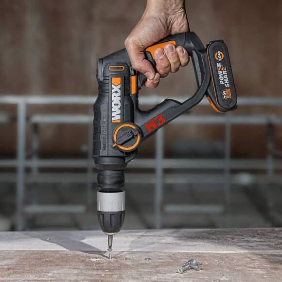 WORX WX390.1 20Volt 2.0Ah. Li-ion 1.2J Profesyonel SDS-Plus Pnömatik Çift Akülü Şarjlı Matkap + 8 Adet Uç + Mandren - 6