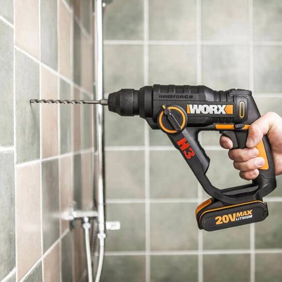 WORX WX390.1 20Volt 2.0Ah. Li-ion 1.2J Profesyonel SDS-Plus Pnömatik Çift Akülü Şarjlı Matkap + 8 Adet Uç + Mandren - 8