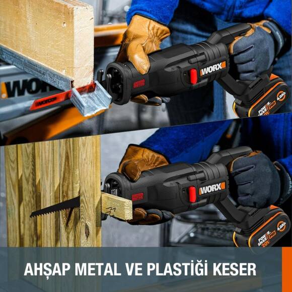 WORX WX516 20Volt 4.0Ah. Li-ion Kömürsüz Profesyonel Tilki Kuyruğu Testere - 4