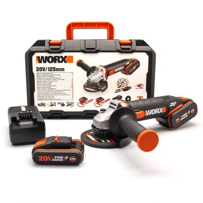 WORX WX803 20Volt 2.0/4.0 Ah. Li-ion Çift Akülü 125mm Profesyonel Şarjlı Avuç Taşlama - 1