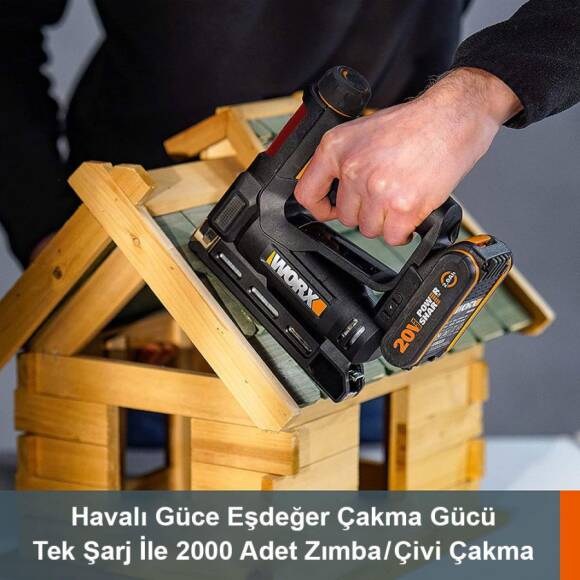 WORX WX843 20Volt/2.0Ah. Li-ion Şarjlı Profesyonel 6-14mm Zımba ve 15mm Çivi Çakma + 3500 adet Yedek Zımba ve Çivi - 5